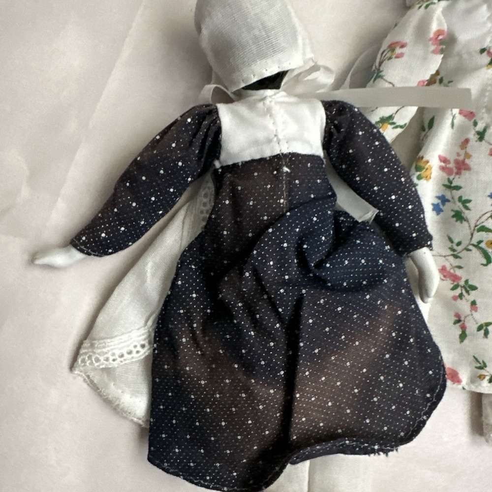 2 Vtg Porcelain Country Doll blue dot / Floral dress dollhouse 8.5" **read - Picture 8 of 10